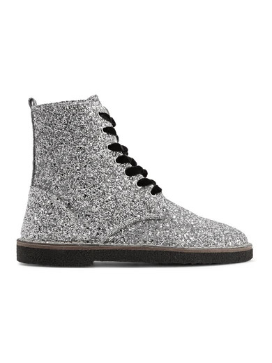 Golden Goose Deluxe Brand - Glittered Leather Ankle Boots - Silver | NET-A-PORTER (US)