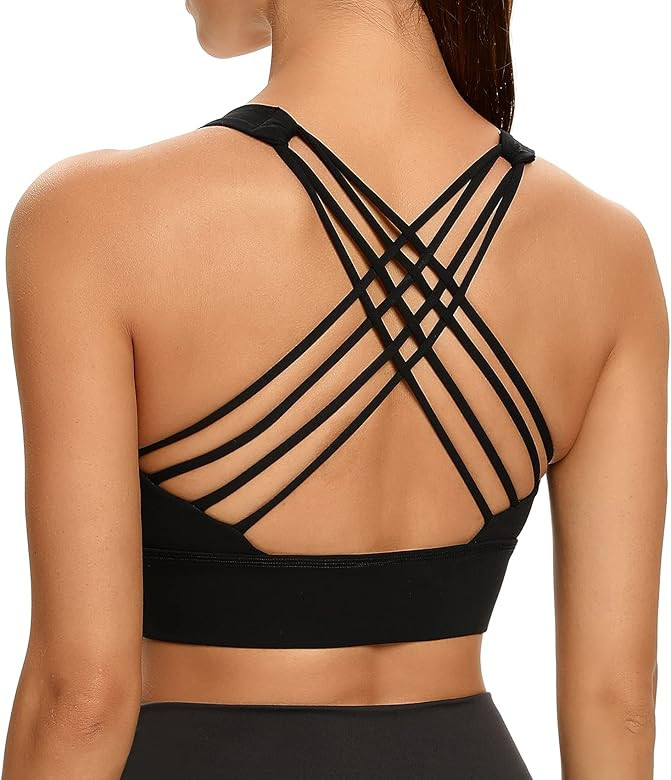 Lemedy Women Cross Back Sports Bra Fitness Yoga Strappy Longline Crop Tank Top | Amazon (US)
