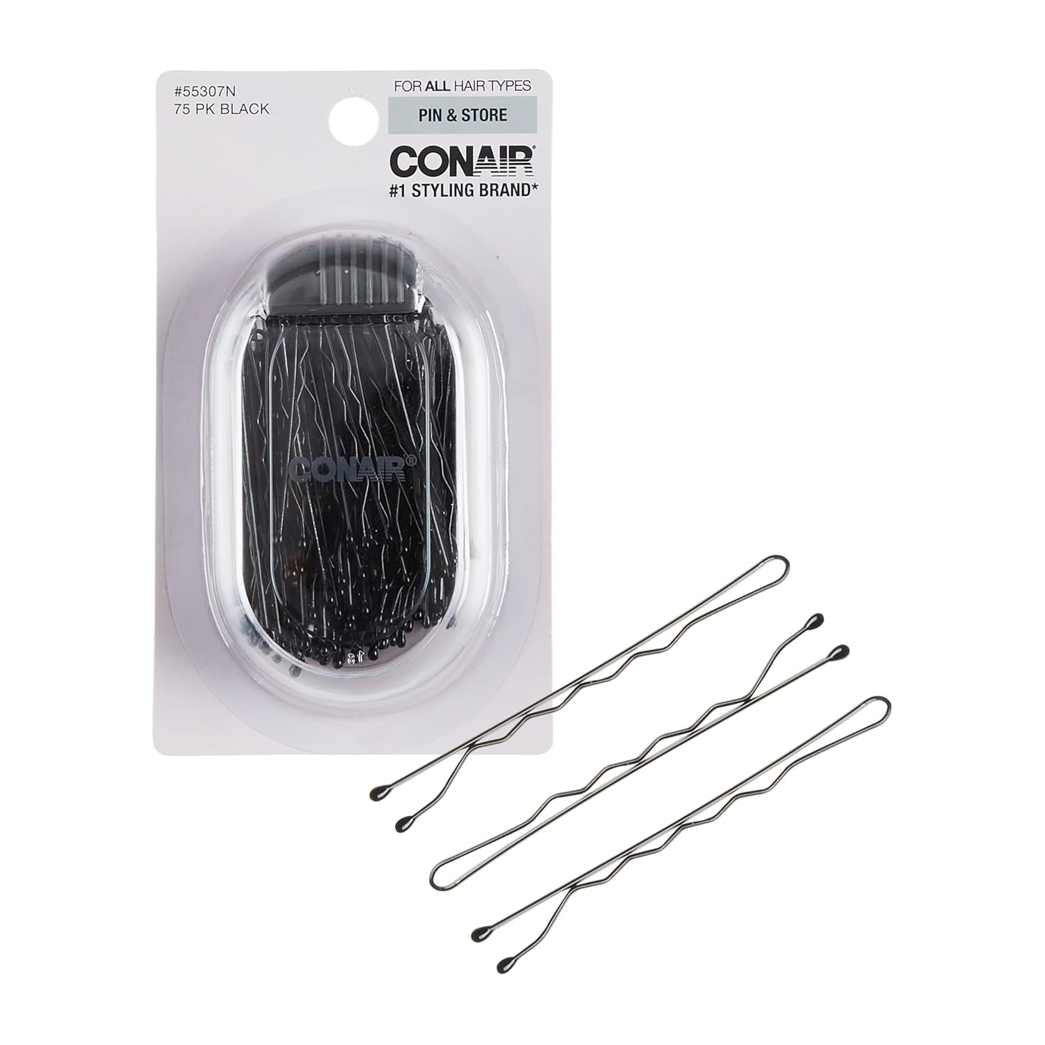 Conair Pin & Match Bobby Pins - hair accessories for women - Bobby Pins Black - Includes Storage ... | Amazon (US)