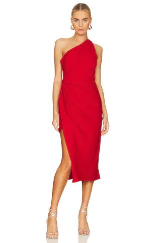 Line & Dot Mia Midi Dress in Scarlet Red from Revolve.com | Revolve Clothing (Global)