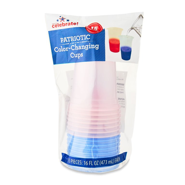 Patriotic 16oz Color-Changing Cups, Dia 3.6" x 4.8"H, 15 Count, Red & Blue Pattern, Way to Celebr... | Walmart (US)