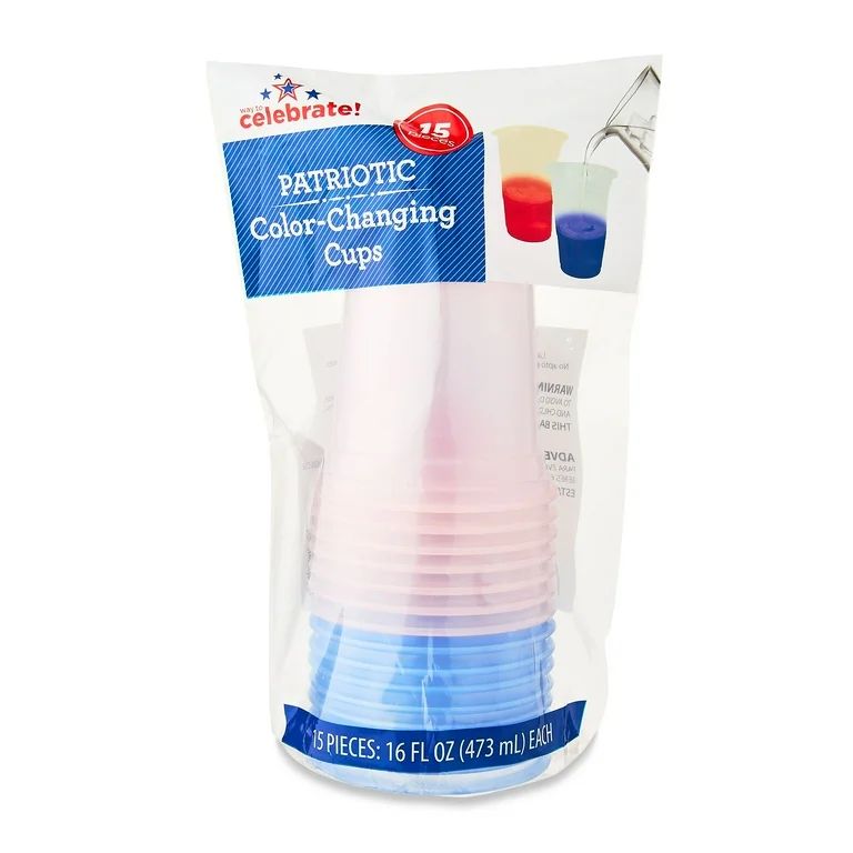 Patriotic 16oz Color-Changing Cups, Dia 3.6" x 4.8"H, 15 Count, Red & Blue Pattern, Way to Celebr... | Walmart (US)