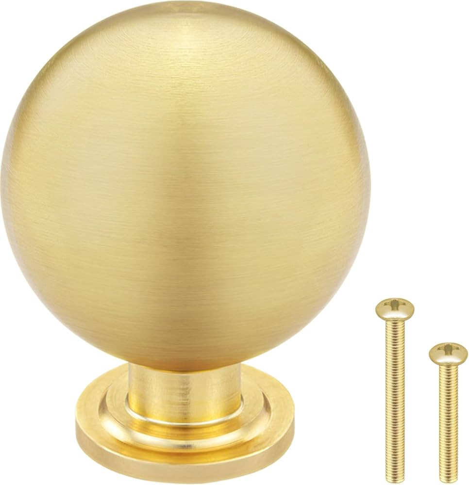10 Pack Brushed Gold Round Ball Cabinet Knobs, 1.1 Inch Single Hole Gold Dresser Drawers Pulls Ki... | Amazon (US)