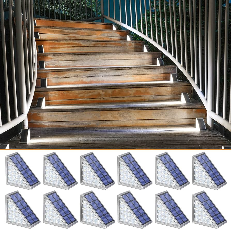 NIORSUN Solar Step Lights, 12 Pack Outdoor Stair Lights Cool White Triangle Solar Deck Lights IP6... | Amazon (US)