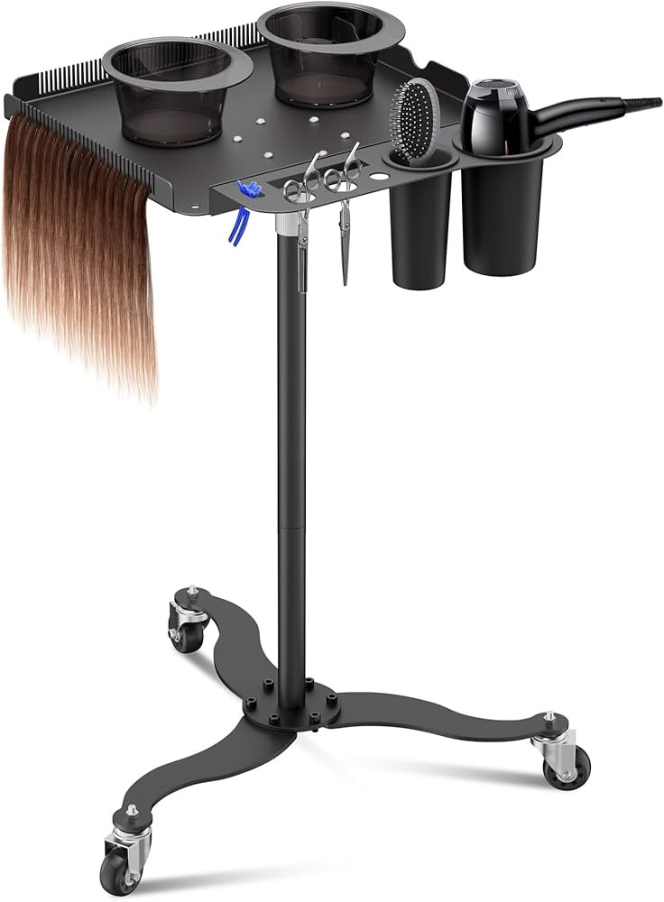 Salon Tray on Wheels,Metal Tray Rolling Cart with 2 Magnetic Bowls,Tattoo Tray, Salon Station with Hairstylist Holder and Hair Separator Stand,Multi-Function Adjustable Salon Tray with Wheels | Amazon (US)