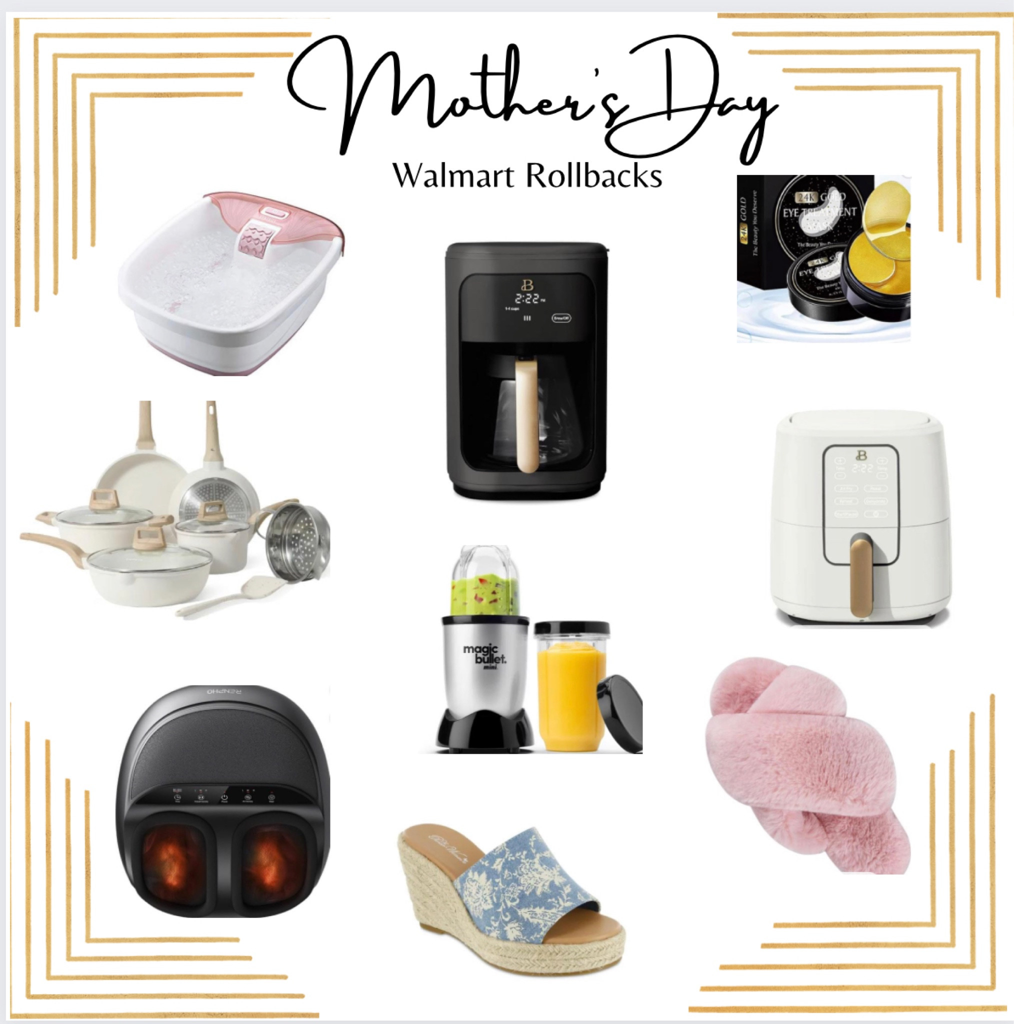 Mother’s Day Walmart rollbacks! Find your last minute Mother’s Day gifts at Walmart for less…lots of options for every mom on your list. Foot soaking tub, shiatsu foot massager, new non-stick pans, elegant coffeemaker, smoothie maker, cute espadrilles, fuzzy slippers, a sleek air fryer, and all natural 24K soothing eye pads!
#mothersday #giftgiving #appliances #relaxation #spa #pampering

#LTKFind #LTKSeasonal #LTKGiftGuide