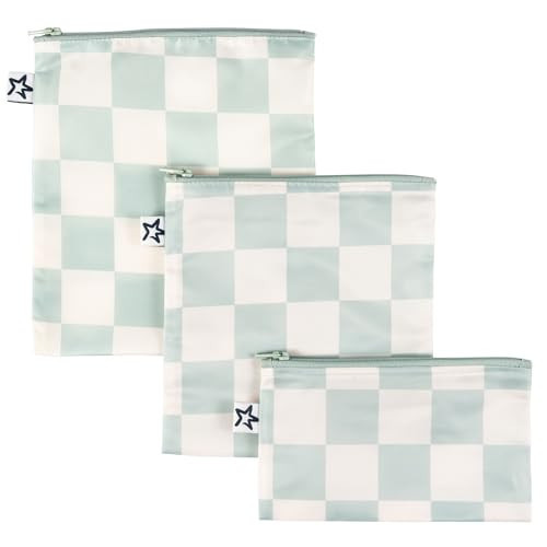 Tiny Twinkle 3 Pack Reusable Snack Bags - Machine Washable, PFAS, PVC, BPA, Phthalate-Free Reusable Baby and Toddler Food Safe Snack Bags (Sage Checkers) | Amazon (US)