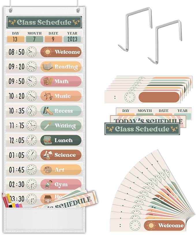 Godery BOHO Daily Schedule Pocket Chart for Classroom with 24 Cards，Welcome Back to School Clas... | Amazon (US)