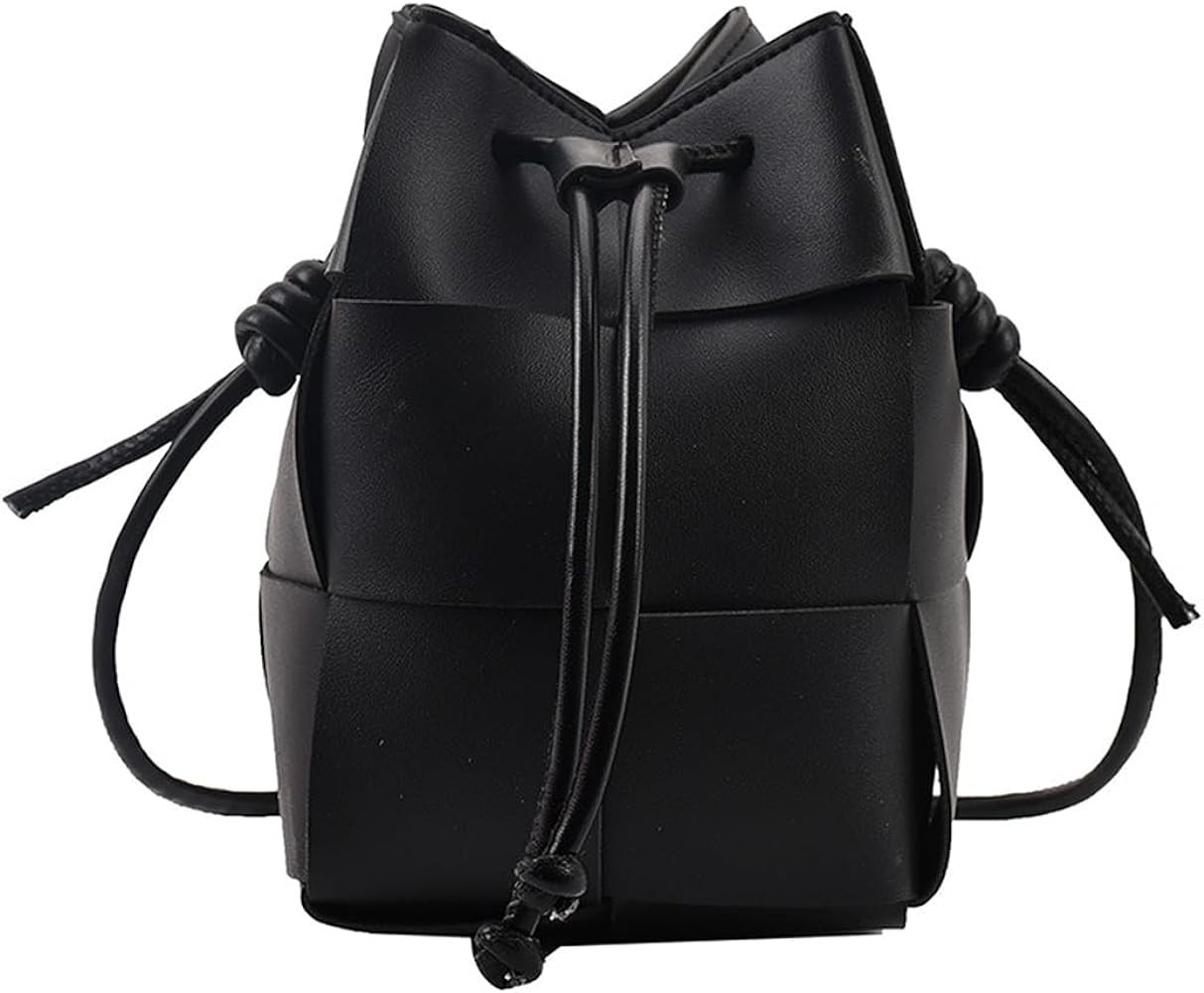 mothgel Women's Woven Bucket Bag Crossbody Handbag PU Square Lattice Drawstring Leather Small Sho... | Amazon (US)