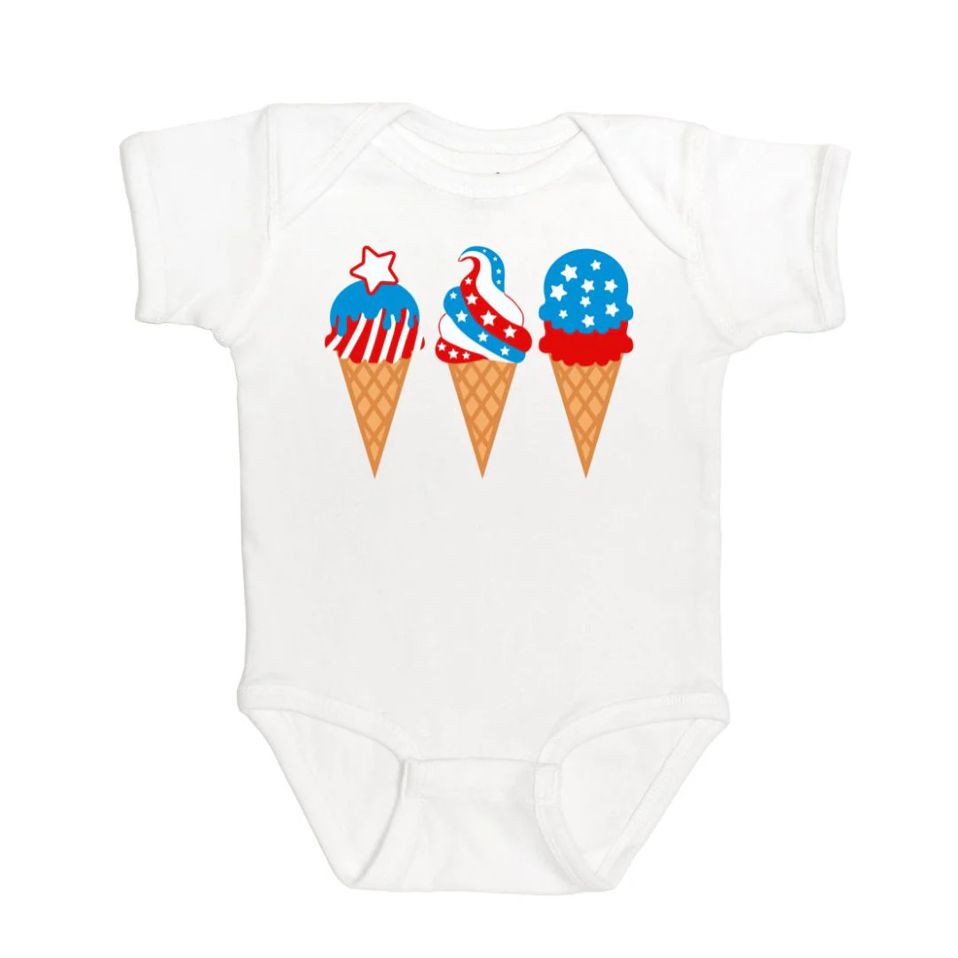 Patriotic Ice Cream S/S Bodysuit - White | Sweet Wink