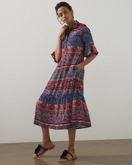 Flounce Sleeve Mixed Print Midi Dress | Chico's