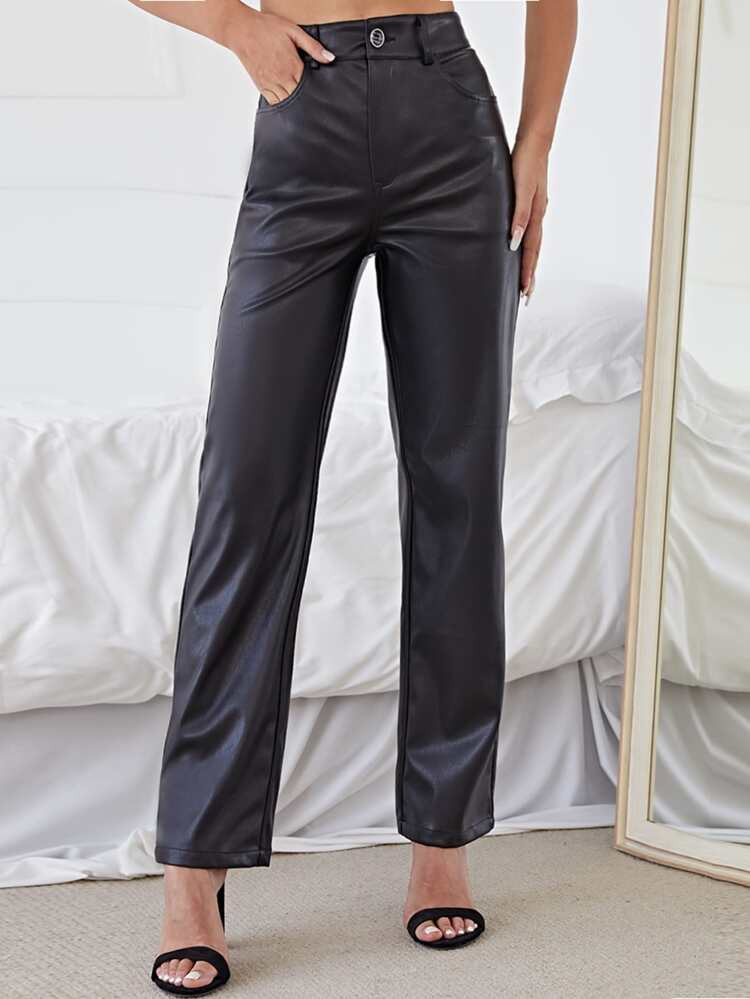 SHEIN BAE High Waist PU Leather Pants | SHEIN