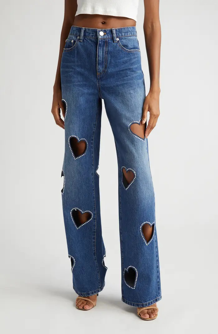 Karrie Crystal Heart Cutouts Nonstretch Jeans | Nordstrom