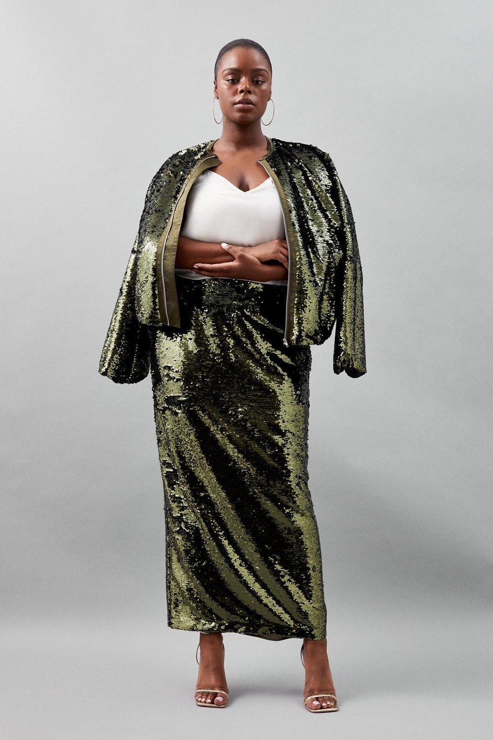 Plus Size Sequin Woven Maxi Skirt | Karen Millen US