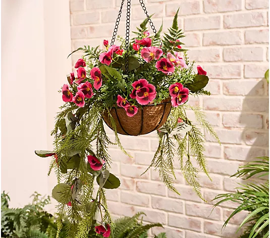 Make Your Selection: Garden Reflections Cascading Faux Pansy & Fern Hanging Basket | QVC