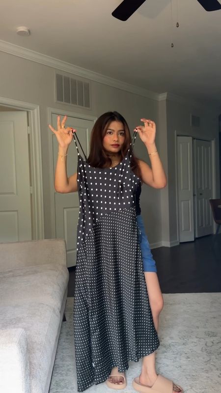 Polka dot satin midi dress: wearing small (I’d size down to xs if I want more fitted look). Straps are adjustable and dress is asymmetrical, with a side slit  


#target #petite 

#LTKSeasonal #LTKstyletip #LTKfindsunder50
