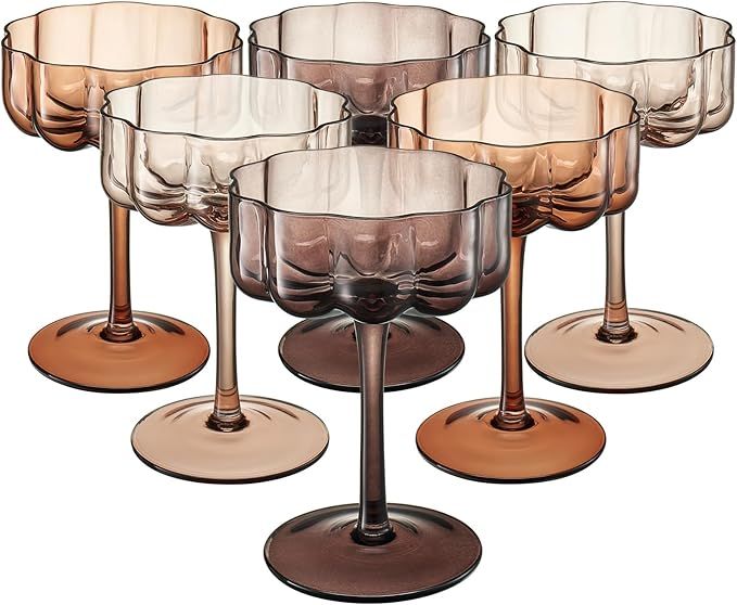 Venus Flower Vintage Wavy Glass Coupes Martini, Champagne & Cocktail Coupe Glasses - Gift Box Gif... | Amazon (US)