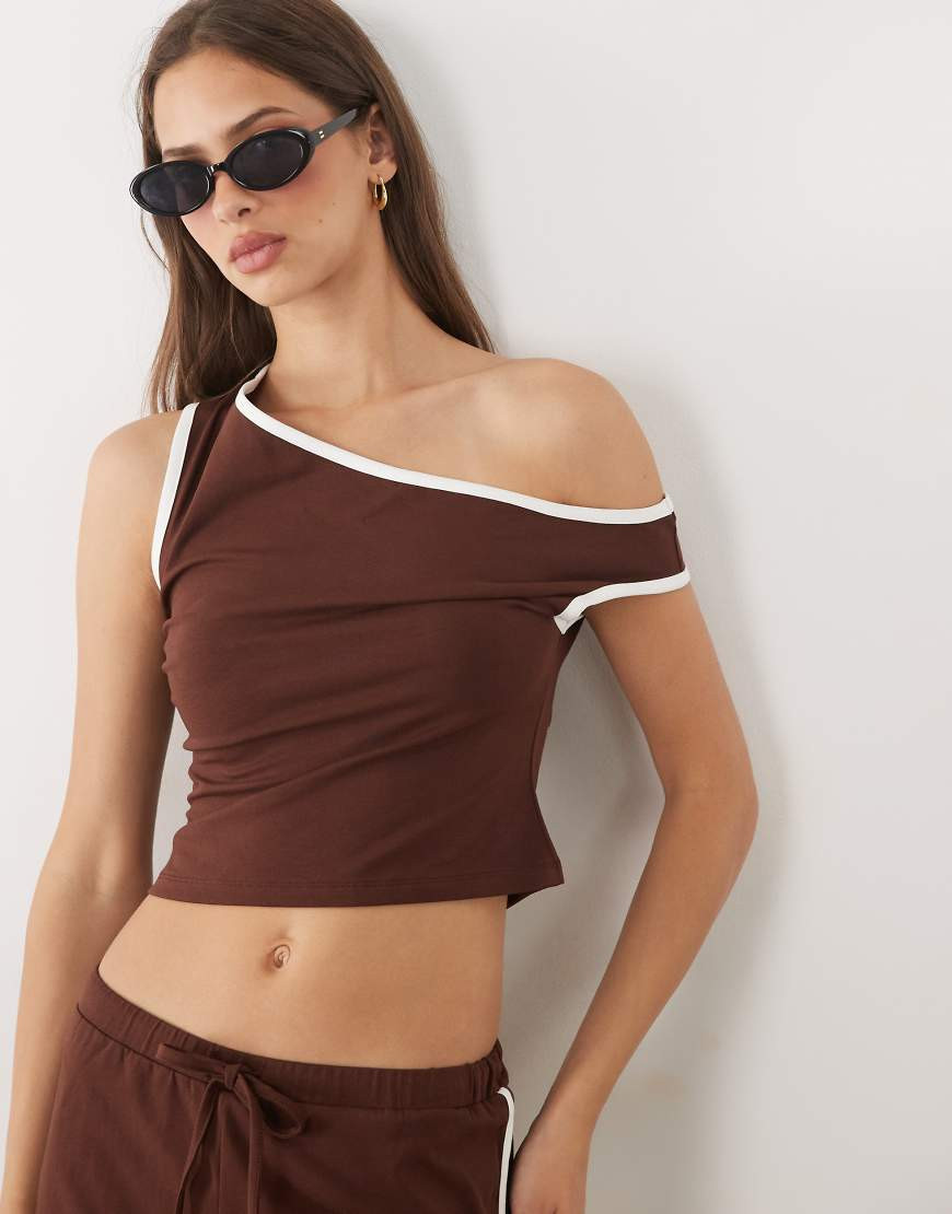 ASOS DESIGN off shoulder tipped top in brown | ASOS (Global)