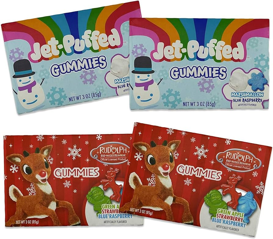 Rudolph The Red Nosed Reindeer and Jet Puffed Snowman Christmas Gummy Candy Variety 4 Pack- Chris... | Amazon (US)