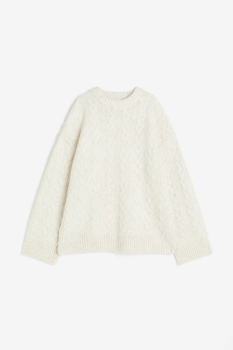 Oversized cable-knit jumper - Natural white - Ladies | H&M GB | H&M (UK, MY, IN, SG, PH, TW, HK)