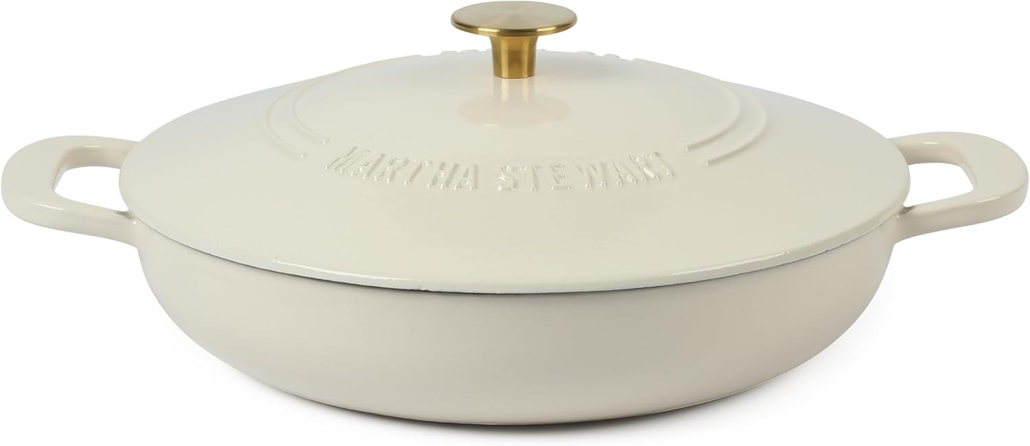 Martha Stewart 3.5-Quart Enameled Cast Iron Dutch Oven Braiser - Linen w/Gold Knob | Amazon (US)