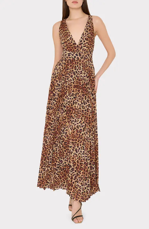 Milly Oria Leopard Print Plunge Neck Maxi Dress in Multi at Nordstrom, Size 8 | Nordstrom