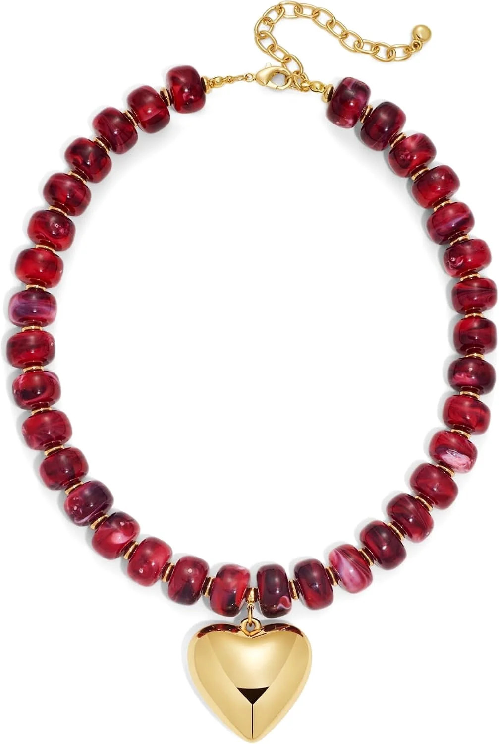 SUETOR Wine Red Chunky Heart Necklace for Women Trendy Resin Beaded Choker Necklace Gold Plated Puffy Heart Statement Necklace Boho Jewelry - Walmart.com | Walmart (US)