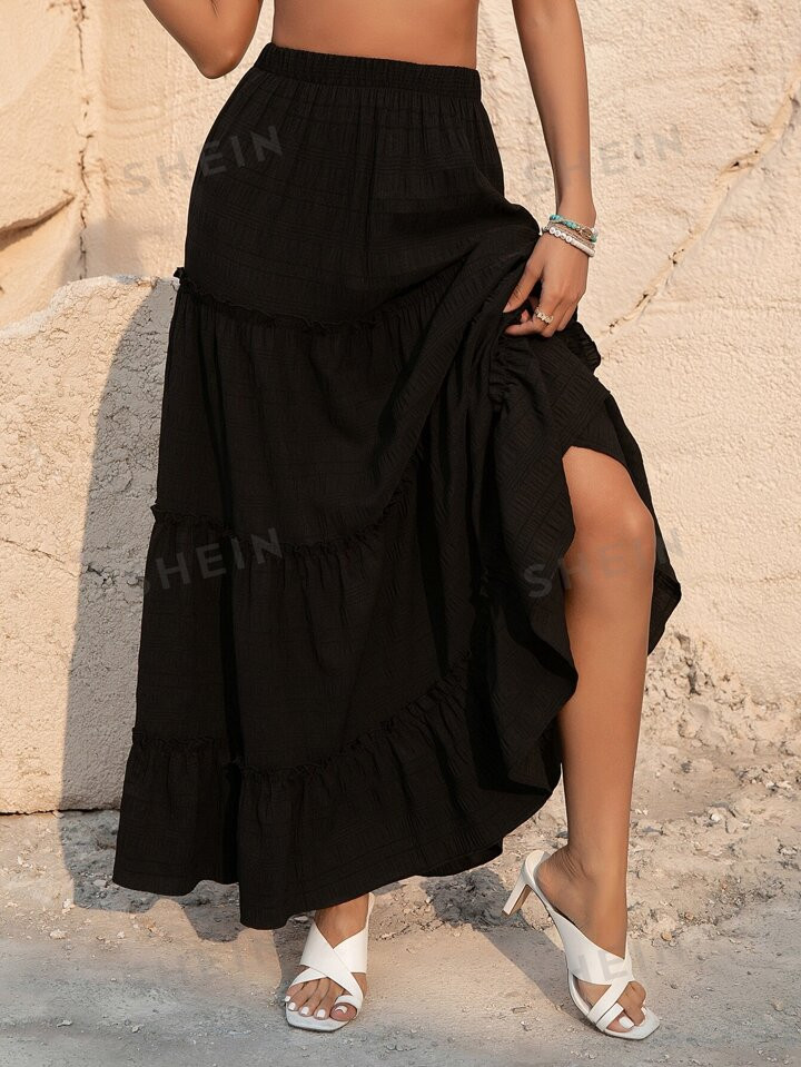 SHEIN VCAY Solid Ruffle Hem Skirt | SHEIN