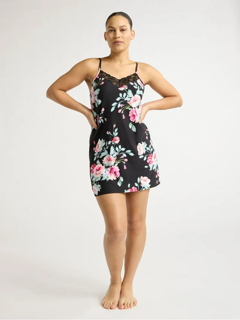 Joyspun Women’s Dreamy Soft Collection Lace Trim Knit Chemise, Sizes XS to 3X | Walmart (US)