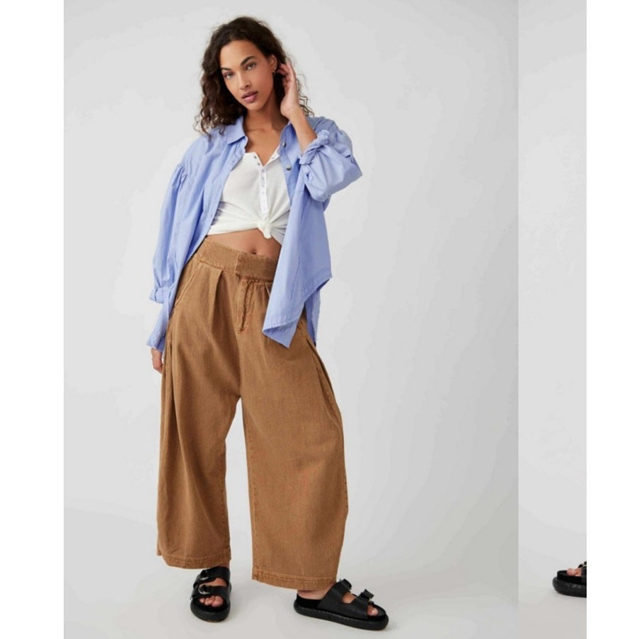 Free People Cool Harbor Wide-Leg Pants Tan Brown Size XS | eBay US