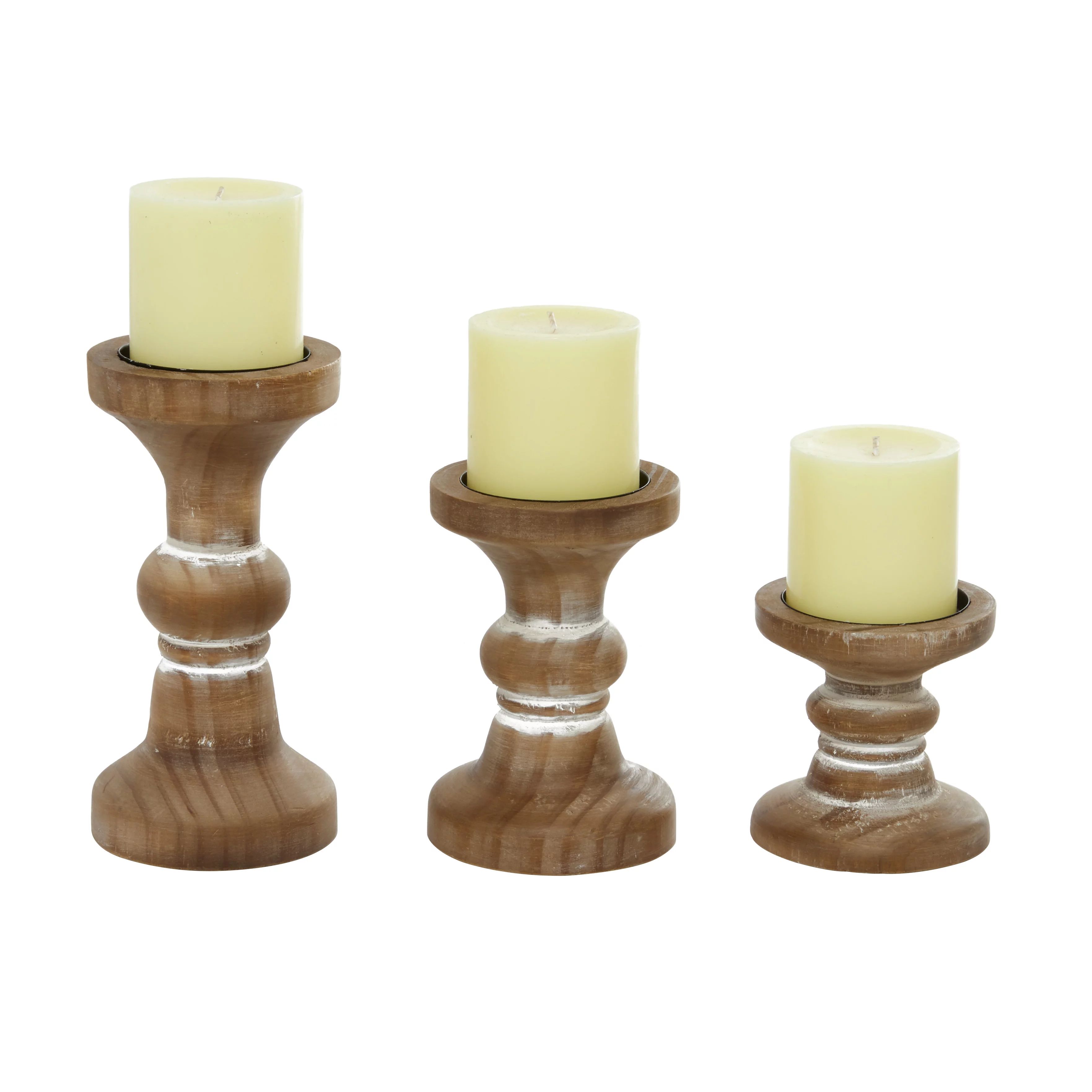 DecMode Small Farmhouse Wood Candlestick Holder, Brown, 3-Pieces | Walmart (US)