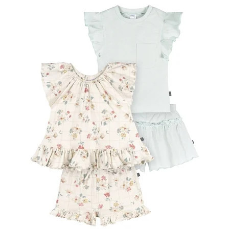 Modern Moments by Gerber Toddler Girl Top and Short Outfit Sets, 4-Piece, Sizes 12 Monts - 5T | Walmart (US)