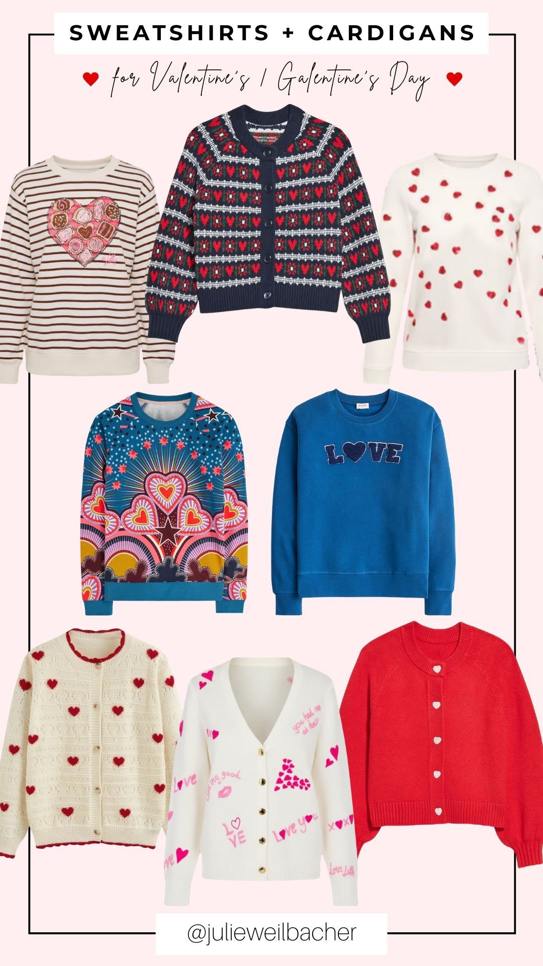 Dressing in hearts for Valentine’s Day/Galentine’s is so sweet! ❤️ Here are a few sweatshirts + cardigans which caught my eye and would be perfect for happy hour, brunch, or a quiet get together.

#valentinesdayoutfit #galentines #heartsweater #heartcardigan #valentinestop #heartsweatshirt #boxofchocolates #valentinesday #lovesweatshirt #boden #collegiatefontsweatshirt #amazon #talbots #oldnavy #jcrewfactory #lillypulitzer

#LTKOver40 #LTKMidsize #LTKValentine