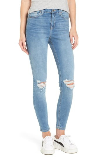 Women's Topshop Moto Jamie Ripped High Waist Ankle Skinny Jeans, Size 25 x 30 - Blue | Nordstrom