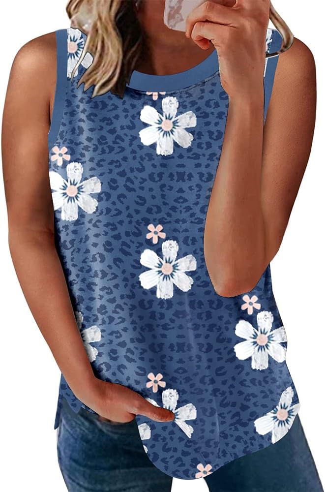 SHEWIN Womens Summer Crewneck Tank Top Casual Loose Sleeveless Tops Shirts | Amazon (US)
