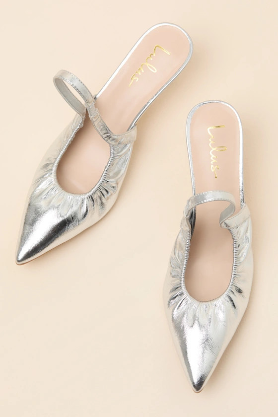 Corbett Silver Ruched Slingback Pointed-Toe Pumps | Lulus