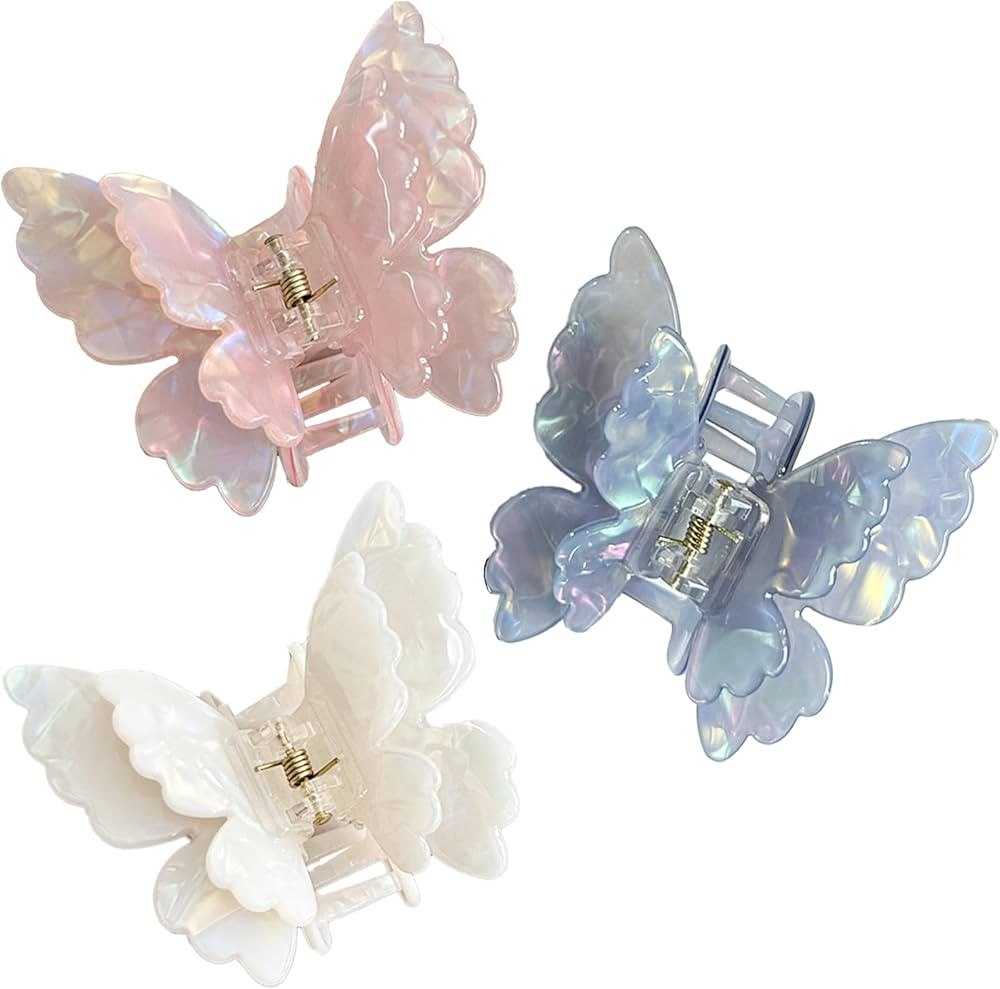Butterfly Hair Clips 2.6 inch Medium Cute Hair Claw Clips for Women Girls Styling - 3 Pack (Blue ... | Amazon (US)