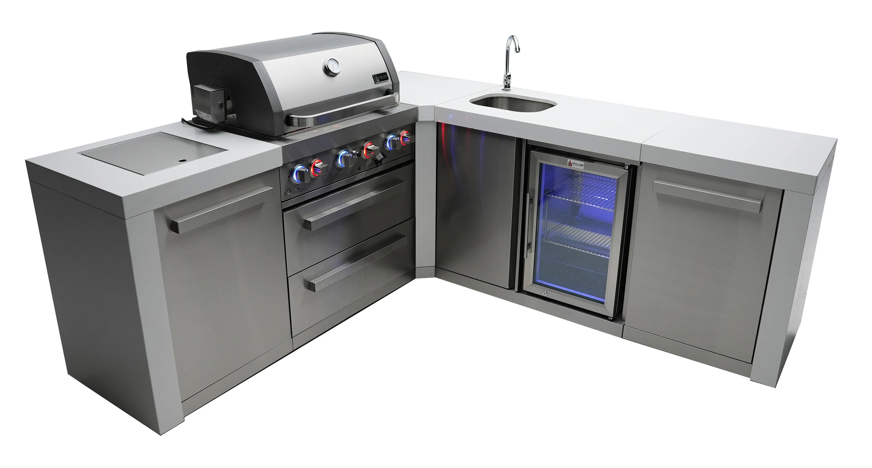 Mont Alpi 400 Deluxe Series 82-in W Stainless Steel Grill island Modular Outdoor Kitchen 6 -Burners 3 -Doors 2 -Drawer one_size | MAI400-D90BEV | Lowe's