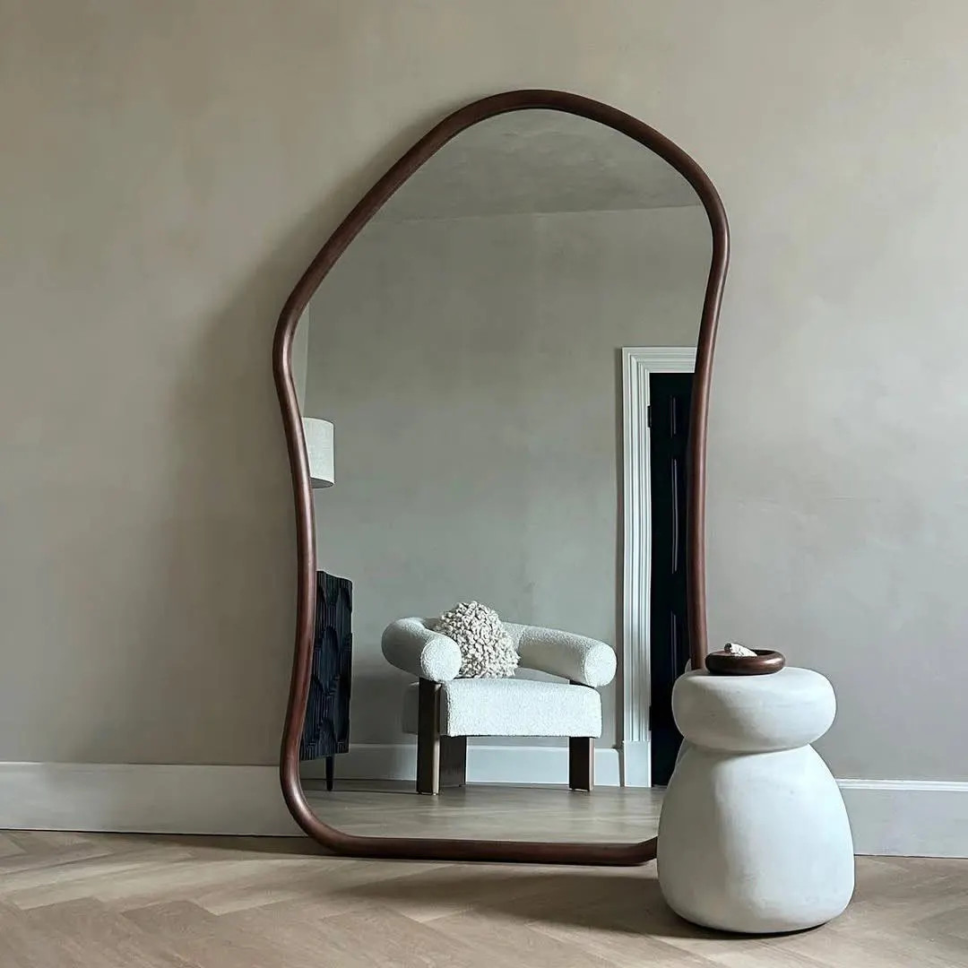 Real Wood Frame Mirror - Handcrafted Curved Wooden Frame Wall Mirror | Unique Organic Fluid Shape... | Etsy (US)