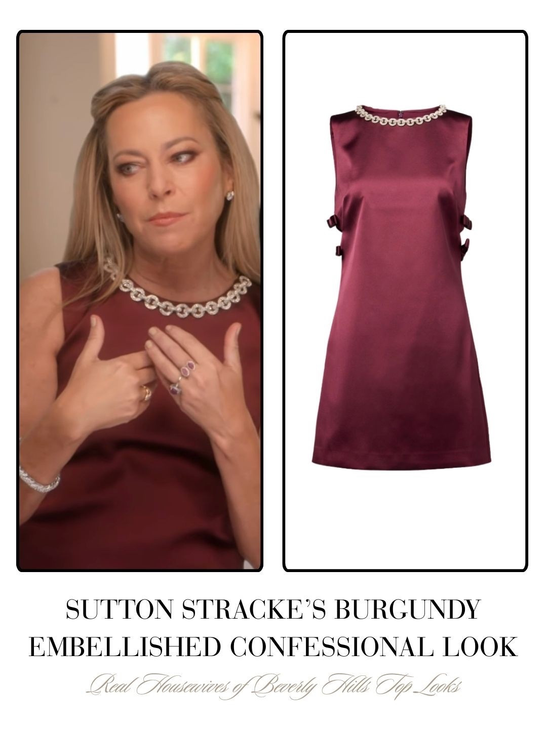 Sutton Stracke’s Burgundy Embellished Confessional Look 