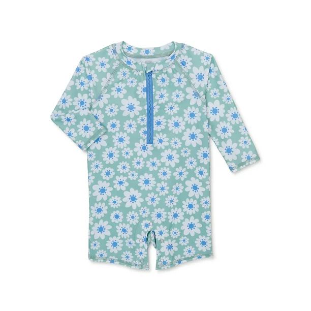 Wonder Nation Baby Girl Print Rashguard Swimsuit, 1-Piece, Size 0/3M-12M | Walmart (US)