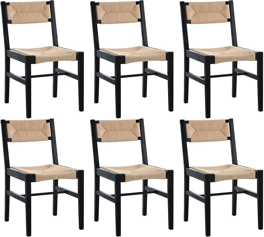 Black Rattan Dining Chair Set of 6, Boho Farmhouse Cane Chair, Wooden Dining Chairs with Black Le... | Amazon (US)