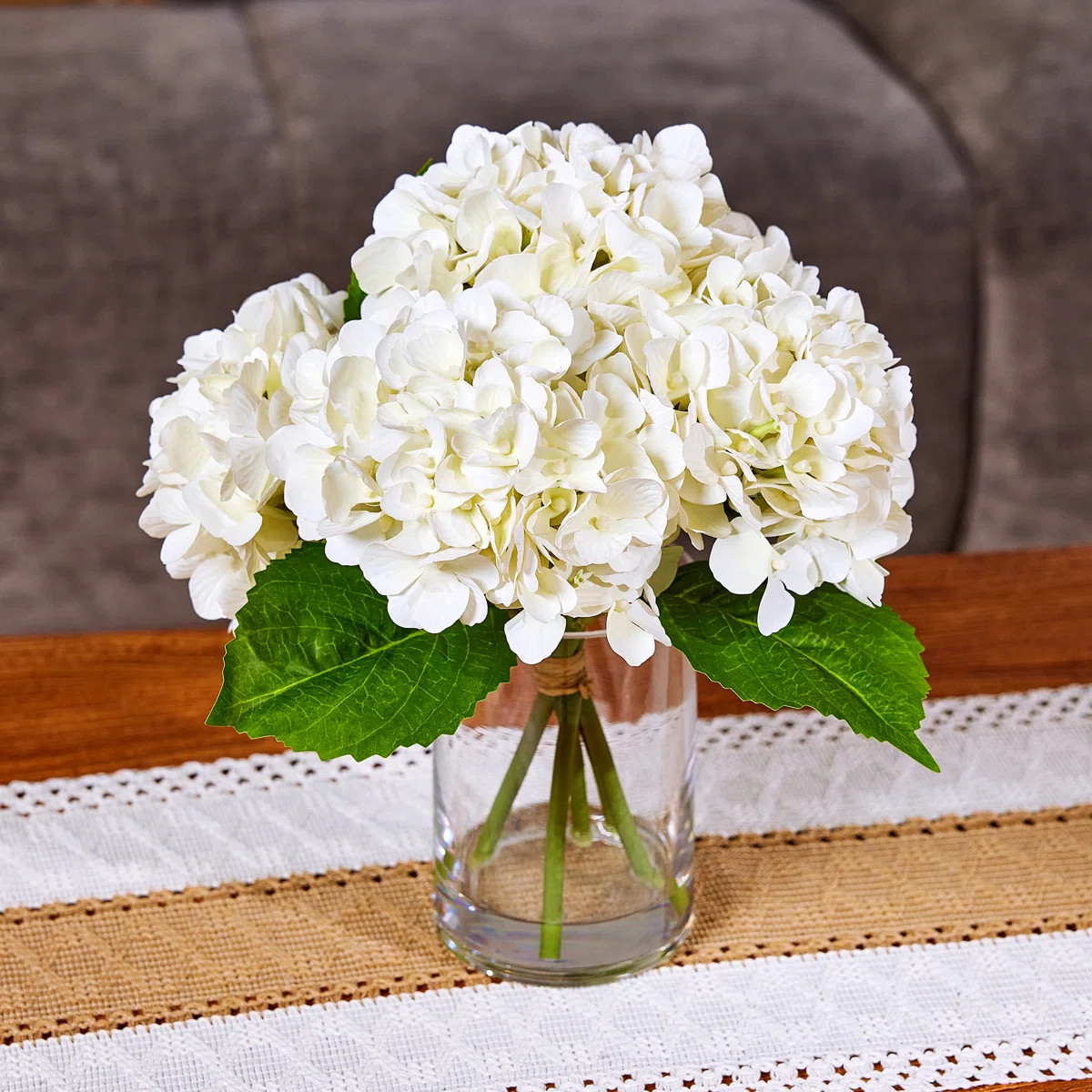 13In Artificial Hydrangea Flowers In Vase - Faux Hydrangea Flowers With Clear Glass Vase & Faux W... | Wayfair North America