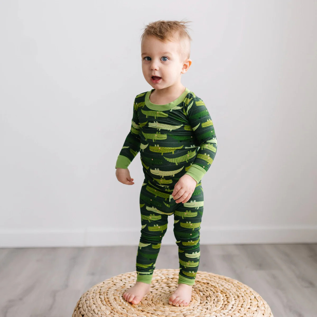 Green Crocodiles Two-Piece Bamboo Viscose Pajama Set | Little Sleepies