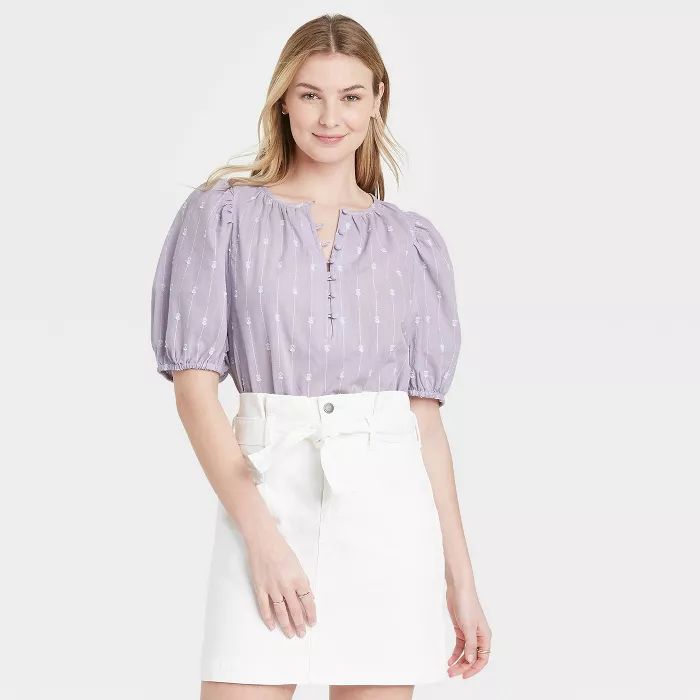 Women's Puff Elbow Sleeve Button-Down Blouse - Universal Thread™ | Target