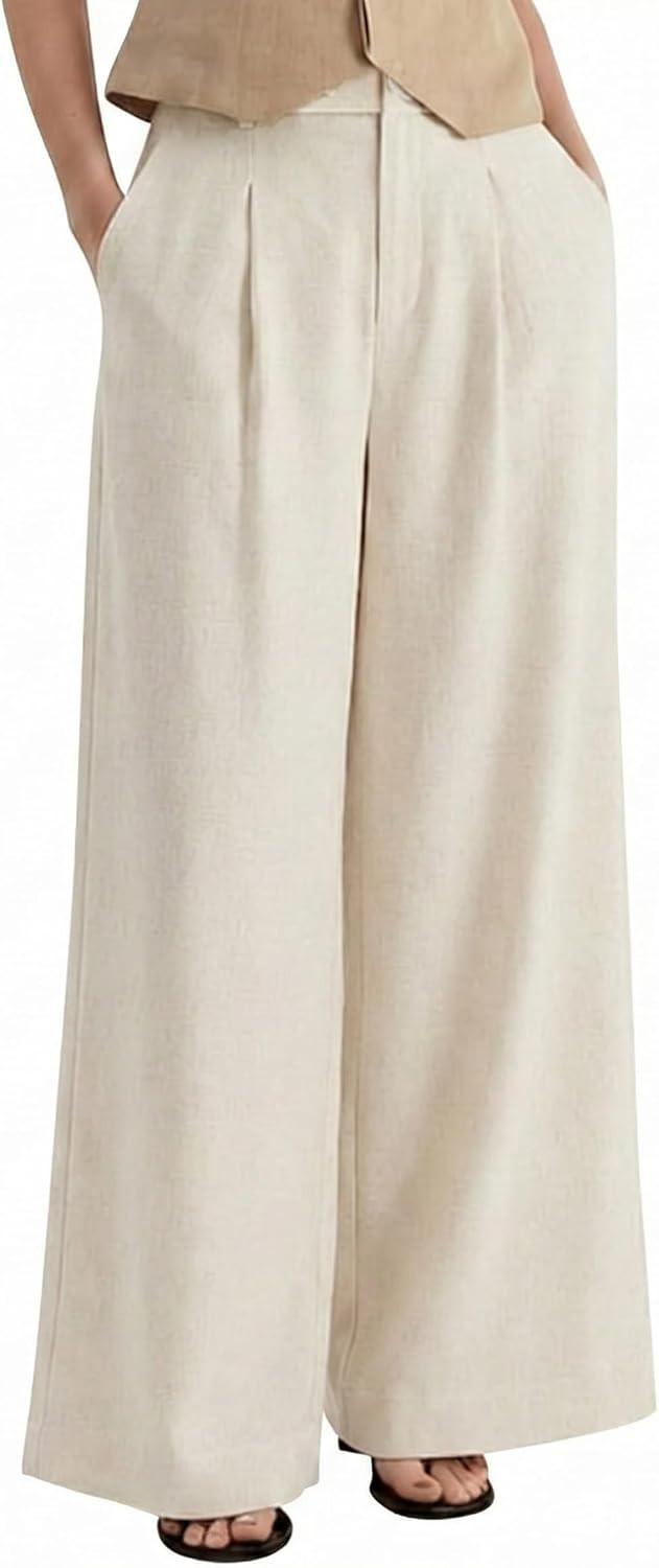 Arach&Cloz Women's Linen Blend Wide Leg Pants Fall Business Casual Trousers | Amazon (US)