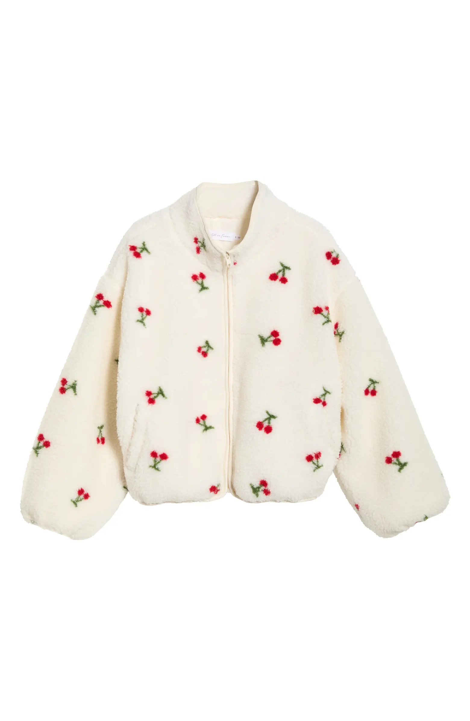Cherry Print High Pile Fleece Jacket | Nordstrom