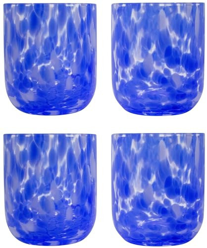 Stephanie Imports Set of 4 Handcrafted Double Old-Fashioned Confetti Drinking Glasses (12 oz) (Ocean Blue & White) | Amazon (US)