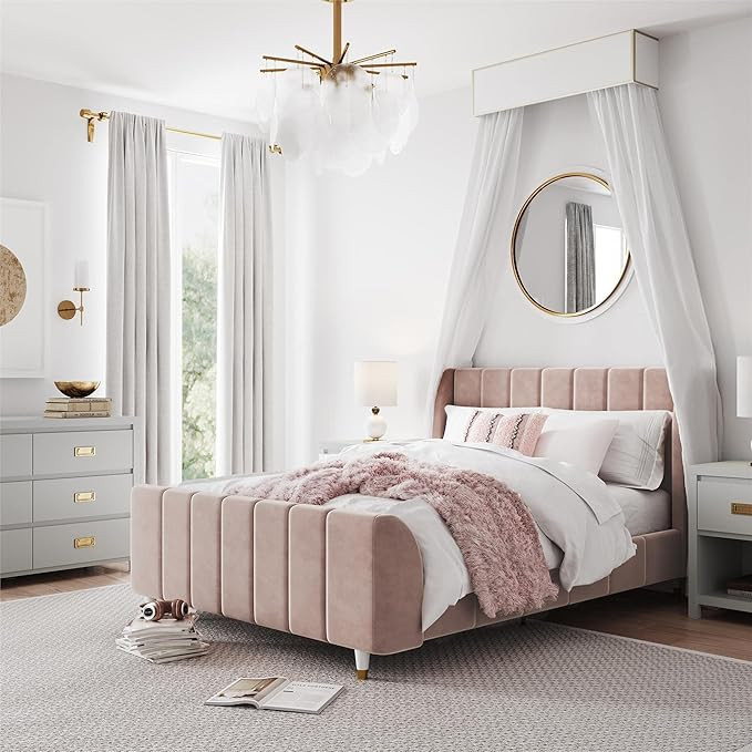 Little Seeds Valentina Upholstered Bed, Full, Pink | Amazon (US)