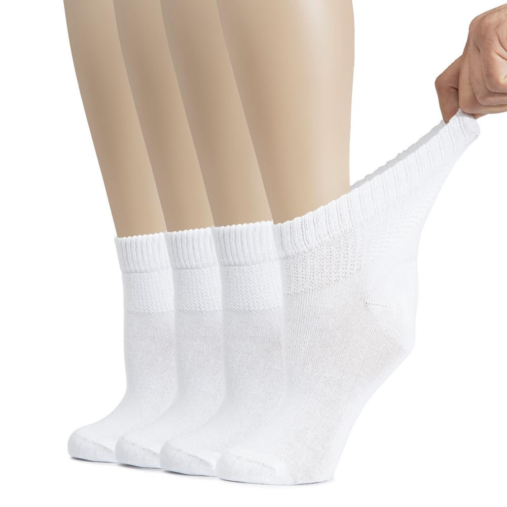 Hugh Ugoli Women's Cotton Diabetic Ankle Socks, Wide, Thin, Loose Fit and Stretchy, Seamless Toe,... | Amazon (US)